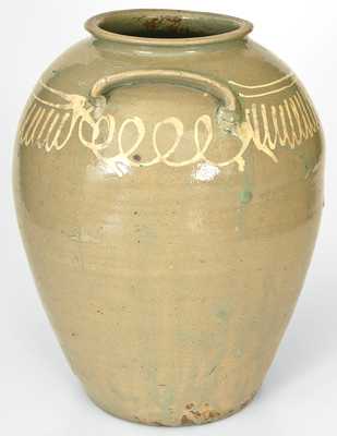 Fine 5 Gal. att. Thomas Chandler Stoneware Jar with Kaolin Slip Decoration, Edgefield, SC, c1850