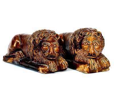 Rare Pair of Rockingham Lion Figures, att.. James Haig and Thomas Haig, Jr., Philadelphia, January 10, 1872