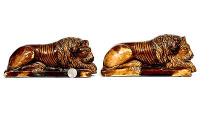 Rare Pair of Rockingham Lion Figures, att.. James Haig and Thomas Haig, Jr., Philadelphia, January 10, 1872