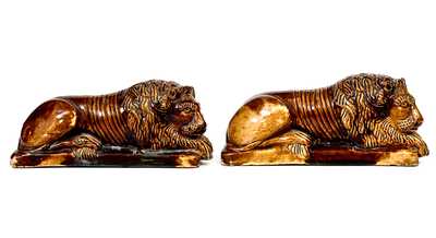 Rare Pair of Rockingham Lion Figures, att.. James Haig and Thomas Haig, Jr., Philadelphia, January 10, 1872