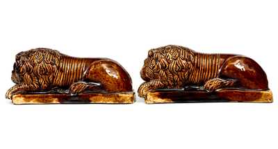 Rare Pair of Rockingham Lion Figures, att.. James Haig and Thomas Haig, Jr., Philadelphia, January 10, 1872