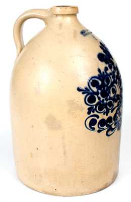 J. & E. NORTON / BENNINGTON VT Jug w/ Elaborate Cobalt Floral Decoration