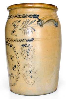 Rare 10 Gal. D. G. THOMPSON / MORGANTOWN Stoneware Jar w/ Elaborate Cobalt Decoration