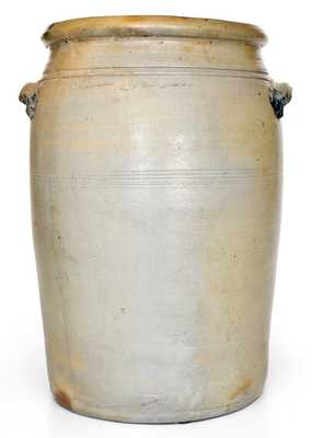 Rare 10 Gal. D. G. THOMPSON / MORGANTOWN Stoneware Jar w/ Elaborate Cobalt Decoration
