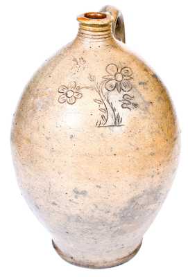 Rare Two-Gallon Stoneware Jug with Incised Bird-and-Floral Decoration, Branch Green, Philadelphia