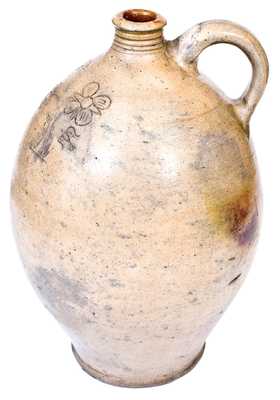 Rare Two-Gallon Stoneware Jug with Incised Bird-and-Floral Decoration, Branch Green, Philadelphia