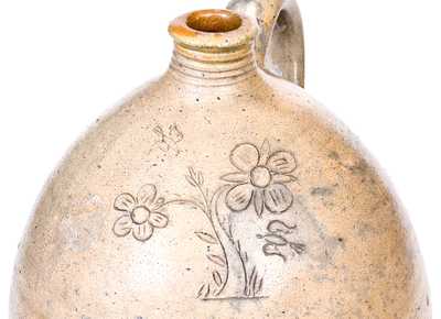 Rare Two-Gallon Stoneware Jug with Incised Bird-and-Floral Decoration, Branch Green, Philadelphia