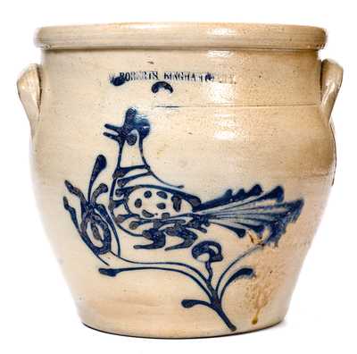 2 Gal. W. ROBERTS BINGHAMTON Stoneware Jar w/ Slip-Trailed Bird Decoration