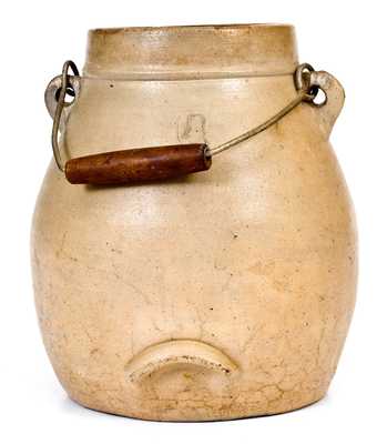 Attrib. Whites Utica Stoneware Batter Pail with Slip-Trailed Bird Decoration