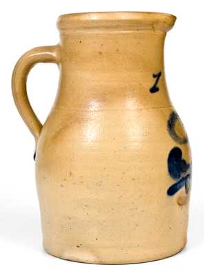 J. BURGER / ROCHESTER, NY Stoneware Pitcher with Cobalt Decoration