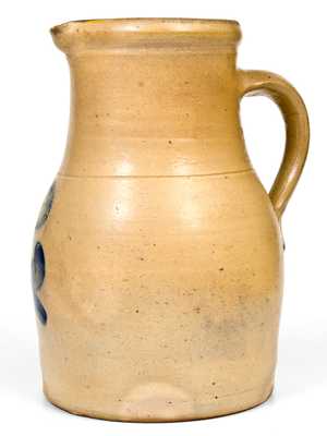 J. BURGER / ROCHESTER, NY Stoneware Pitcher with Cobalt Decoration
