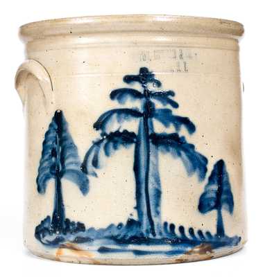 Very Fine HAXSTUN, OTTMAN & CO. / FORT EDWARD, NY Stoneware Crock w/ Tree Decoration