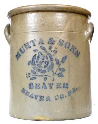 Rare MURTA & SONS / BEAVER / BEAVER CO. / PA Stoneware Crock