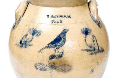 Rare R. SEYMOUR / TROY Stoneware Jar with Incised Bird Decoration