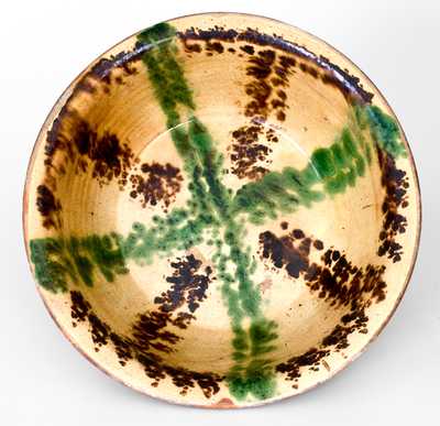 Moravian Redware Bowl with Three-Color Glaze, NC origin, Salem, Bethabara, or Mt. Shepherd Potteries, late 18th or early 19th century