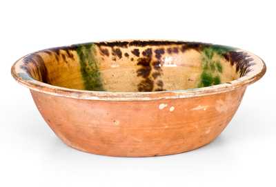 Outstanding North Carolina Moravian Redware Bowl w/ Multi-Colored Slip Decoration
