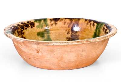 Outstanding North Carolina Moravian Redware Bowl w/ Multi-Colored Slip Decoration
