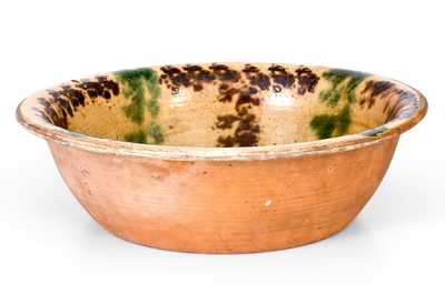 Outstanding North Carolina Moravian Redware Bowl w/ Multi-Colored Slip Decoration