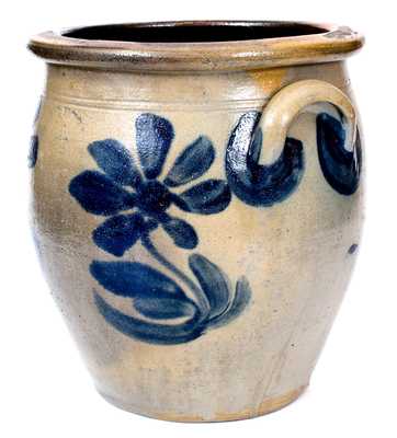 Exceptional R. W. RUSSELL, Beaver, PA Stoneware Jar w/ Bold Cobalt Floral Decoration