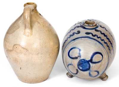 Lot of Two: New York State Stoneware Jug, German Footed Keg ("Blind Pig")