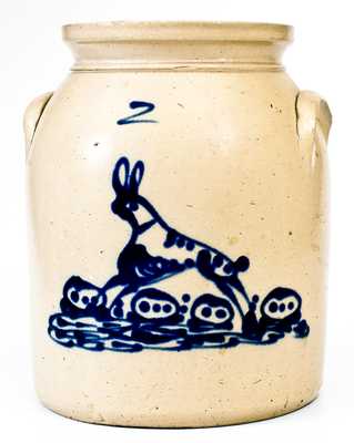 Very Rare 2 Gal. Stoneware Rabbit Jar, attrib. Albany, New York