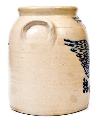 Outstanding WM. E. WARNER / WEST TROY Stoneware Jar w/ Bold Slip-Trailed Eagle Decoration