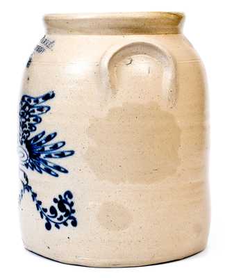 Outstanding WM. E. WARNER / WEST TROY Stoneware Jar w/ Bold Slip-Trailed Eagle Decoration