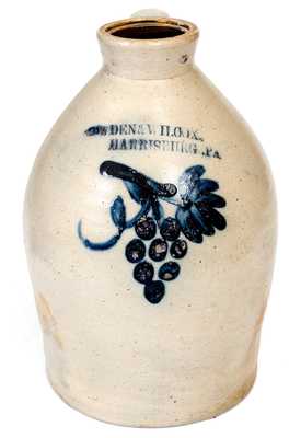 Very Rare COWDEN & WILCOX / HARRISBURG, PA Stoneware Canning Jug w/ Grapes Design