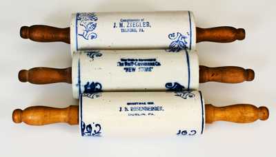 Three Stoneware Rolling Pins w/ Pennsylvania Advertising, early 20th century