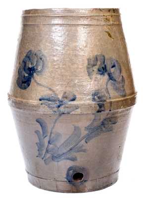 Rare Beaver, PA Stoneware Keg-Form Water Cooler w/ Cobalt Floral Decoration