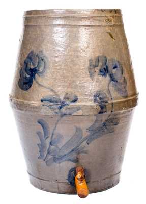 Rare Beaver, PA Stoneware Keg-Form Water Cooler w/ Cobalt Floral Decoration