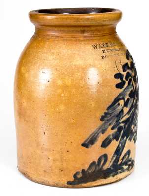 Boston, Mass. Stoneware Advertising Jar with Elaborate Bird and Tree Decoration