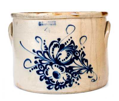 J. & E. NORTON / BENNINGTON, VT Stoneware Crock w/ Elaborate Floral Decoration