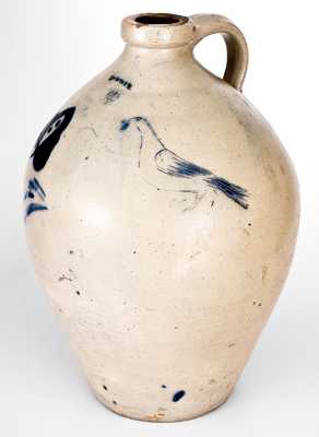 Very Rare JORDAN, New York Stoneware Jug w/ Incised Bird Decoration