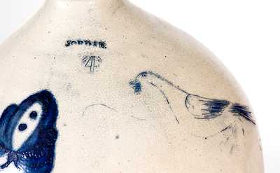 Very Rare JORDAN, New York Stoneware Jug w/ Incised Bird Decoration