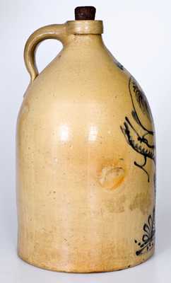 Very Fine Pheasant-on-Stump Stoneware Jug w/ Middletown, VT Advertising, Fort Edward, NY origin