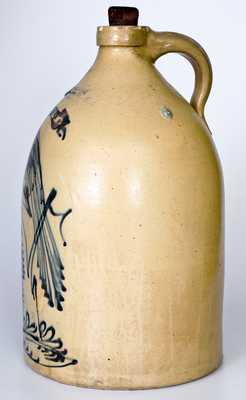 Very Fine Pheasant-on-Stump Stoneware Jug w/ Middletown, VT Advertising, Fort Edward, NY origin