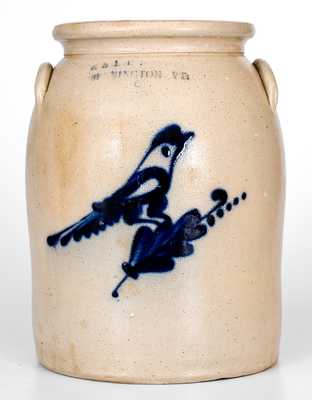 2 Gal. E. & L. P. NORTON / BENNINGTON, VT Stoneware Jar w/ Bird Decoration