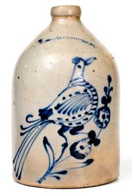 1 Gal. W. ROBERTS BINGHAMTON Stoneware Jug w/ Elaborate Bird Decoration