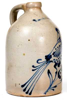 1 Gal. W. ROBERTS BINGHAMTON Stoneware Jug w/ Elaborate Bird Decoration