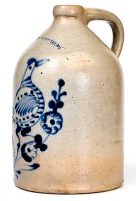1 Gal. W. ROBERTS BINGHAMTON Stoneware Jug w/ Elaborate Bird Decoration