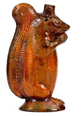 Moravian Earthenware Squirrel Bottle, Brown Glaze (Salem, NC, 1804-29)