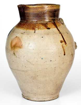 Rare Brown-Dipped, Cobalt-Decorated Stoneware Pitcher, northeastern U.S. origin
