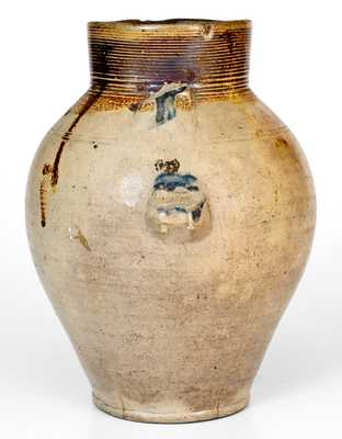 Rare Brown-Dipped, Cobalt-Decorated Stoneware Pitcher, northeastern U.S. origin