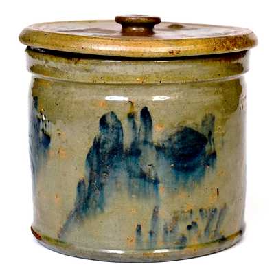 Outstanding JOHN BELL / WAYNESBORO 1871 Celadon-Glazed Stoneware Jar w/ Salt-Glazed Lid