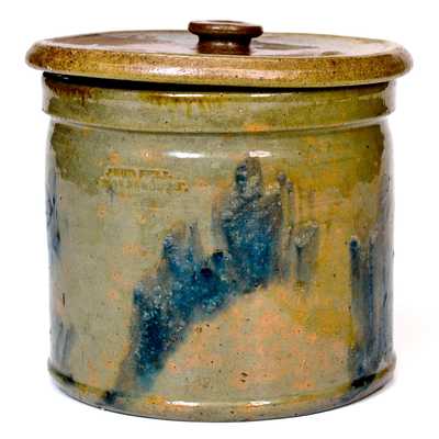 Outstanding JOHN BELL / WAYNESBORO 1871 Celadon-Glazed Stoneware Jar w/ Salt-Glazed Lid