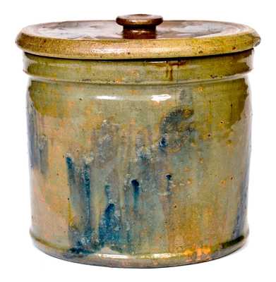 Outstanding JOHN BELL / WAYNESBORO 1871 Celadon-Glazed Stoneware Jar w/ Salt-Glazed Lid