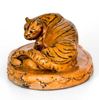 Rare Glazed Berks County, PA Redware Figure of a Tiger