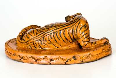 Rare Glazed Berks County, PA Redware Figure of a Tiger