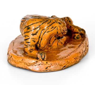 Rare Glazed Berks County, PA Redware Figure of a Tiger